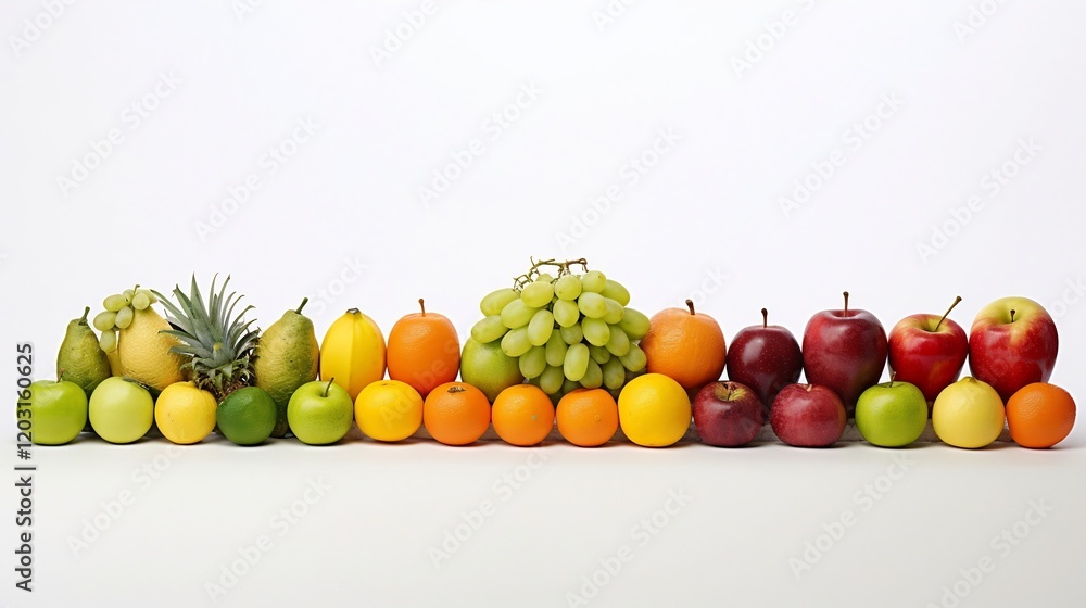 Aufkleber a clean minimalist display of twelve various fruits arranged in two rows of six on a pristine white 