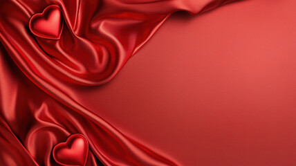 Obraz premium Scattered 3D hearts resting on silky red fabric create romantic atmosphere