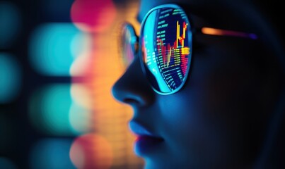 Woman analyzing stock market data at night	