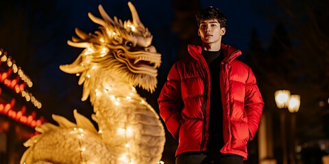 Obraz premium Gentleman in Red: Celebrating the Spirit of Chinese New Year