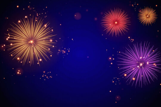 A night sky background with numerous colorful fireworks for New Year celebration