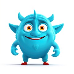 Fototapeta premium 3d blue cartoon monster isolated on white background