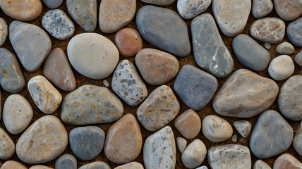 Pile of smooth stones and wood on the beach with a textured gray pattern
