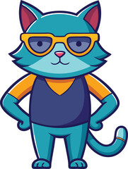 Naklejka premium Beautiful animal cat wearing sunglasses vector artwork illustration