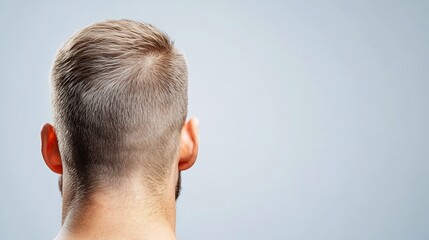 Obraz premium Man's neatly trimmed hair viewed from behind soft light background. AI Generated