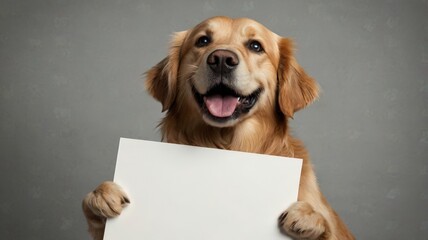 Cute Golden Retriever dog with a blank sheet of paper