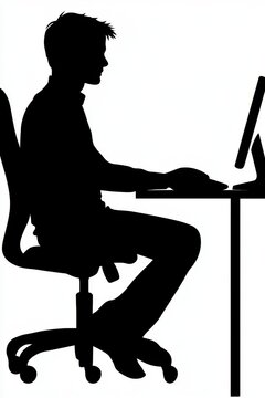 recommend clip art: Man silhouette working at computer desk	