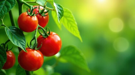Vibrant Red Tomatoes Ripening on Lush Green Vine in a Sunny Garden