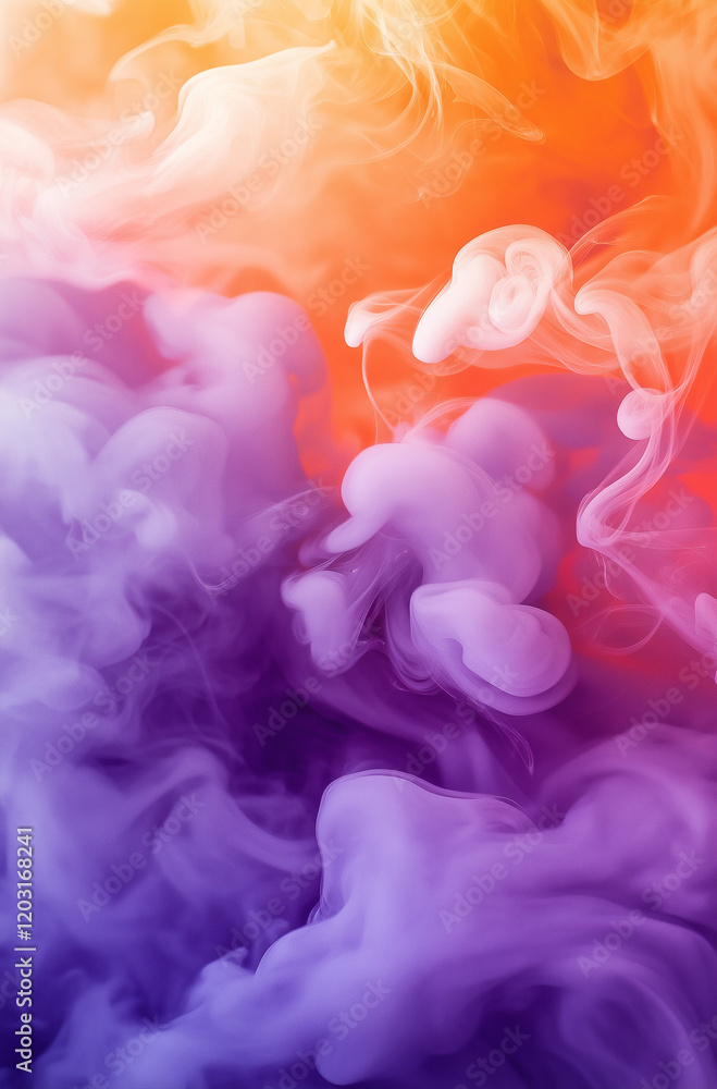 Poster elegant watercolor gradient background from orange to purple with soft clouds and textured surface, 
