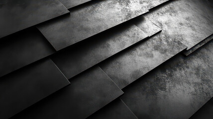 Layered metal texture with overlapping sheets and noise, creating rugged and industrial appearance. dark tones and rough surface add depth and dimension to composition