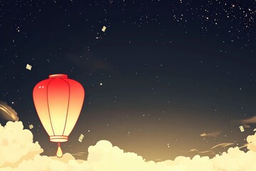 Illuminated Lantern Ascending Above Clouds at Night