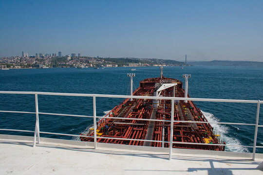 Red oil, chemical tanker entering Bosporus strait in Turkey
