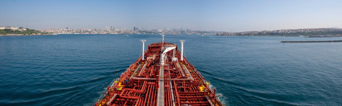 Red oil, chemical tanker entering Bosporus strait in Turkey