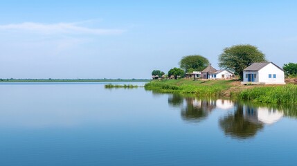 Obraz premium Tranquil Lake Village