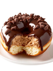 Delicious chocolate-filled donut bakery food photography cozy environment close-up view tempting dessert concept