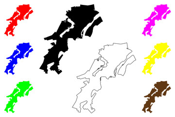 Fototapeta premium Paranagua city (Federative Republic of Brazil, Paraná or Parana state) map vector illustration, scribble sketch Paranaguá map