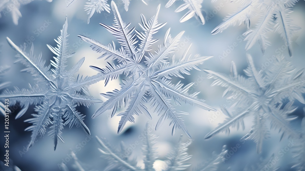 Poster mesmerizing ice crystal patterns adorning the surface of a glass window creating an elegant intricat