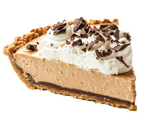 Delicious chocolate cream pie slice homemade dessert kitchen close-up tasty indulgence