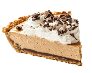 Delicious chocolate cream pie slice homemade dessert kitchen close-up tasty indulgence