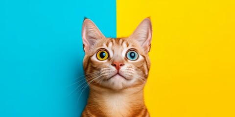 Obraz premium Vibrant and Colorful Close Up Portrait of a Curious Anthropomorphic Cat