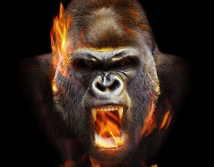 Angry gorilla face closeup