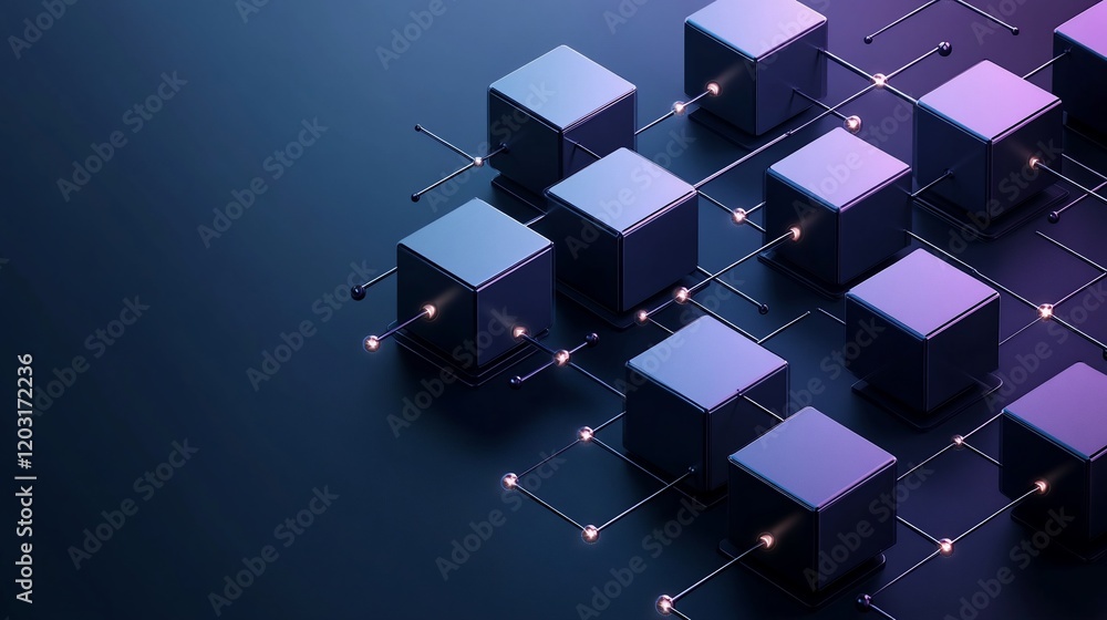 Wall mural abstract network of interconnected dark cubes.