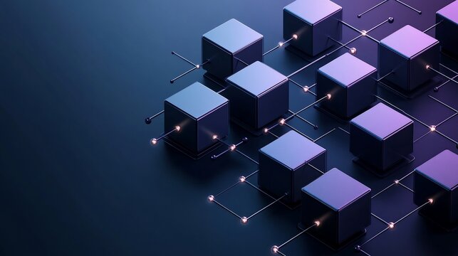 Fototapeta Abstract network of interconnected dark cubes.
