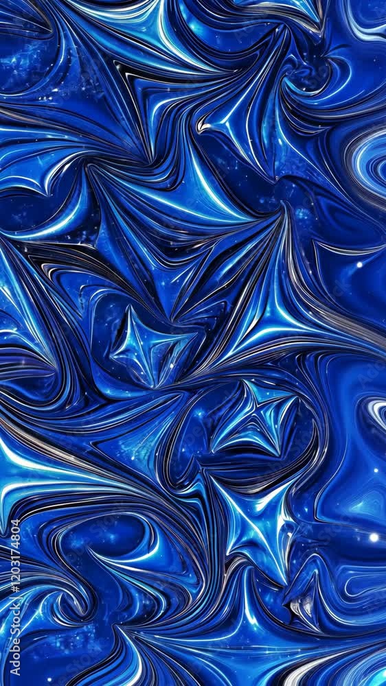 Poster vibrant blue abstract design with swirling patterns and reflective surfaces in an artistic represent