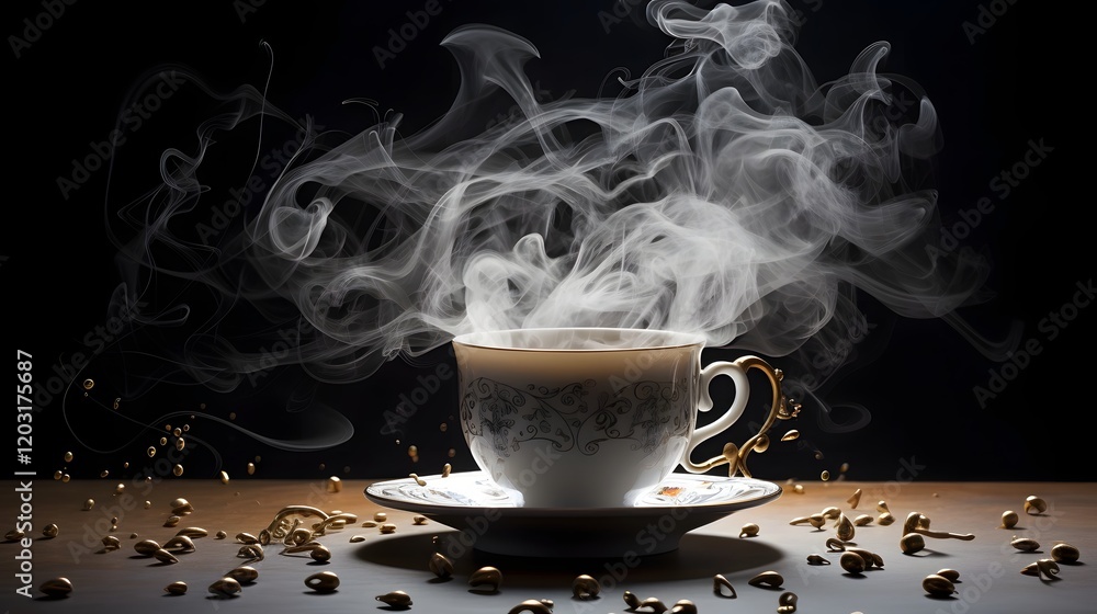 Aufkleber a whimsical and enchanting image of a dancing teacup with swirling steam that forms captivating musi