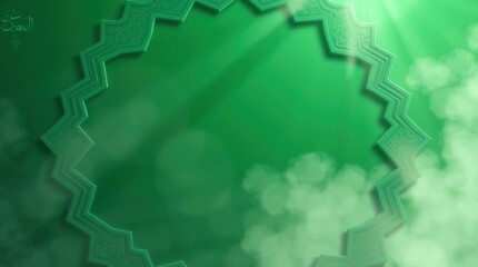 Fototapeta premium 3D render, abstract green design, Ramadan and Eid al-Fitr greetings. Intense dramatic weather portrayed through a surreal infrared 