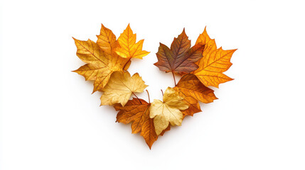 Obraz premium A whimsical heart design crafted from golden autumn maple leaves, intricate textures and rich gradients, leaves carefully layered to create dimension and depth