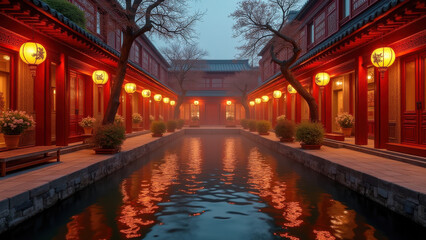 Fototapeta premium Serene Chinese Canal at Night - Night photography