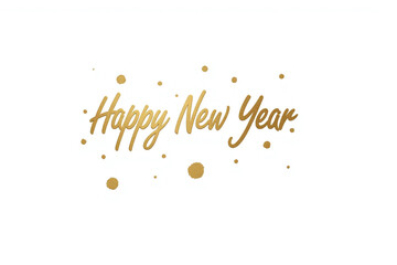 Happy New Year in cursive gold with gold splatters on white