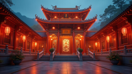 Fototapeta premium Serene Chinese Temple at Dusk - Asian architecture and culture