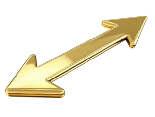 Isolated Golden Double Arrow Pointing Diagonally