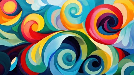 A vibrant abstract design with swirling colors like red, blue, yellow, and green, blending into a harmonious and eye-catching pattern