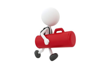 Isolated 3D Stick Figure Carrying Red Bag