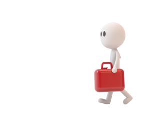 Isolated 3D Stick Figure Carrying Red Briefcase