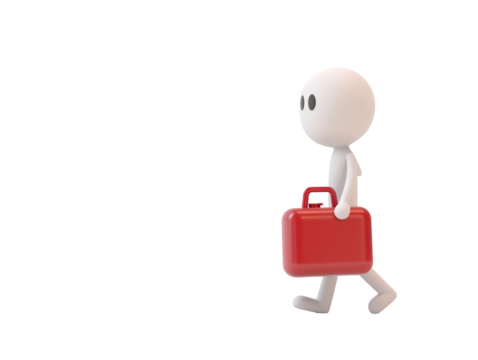 Isolated 3D Stick Figure Carrying Red Briefcase