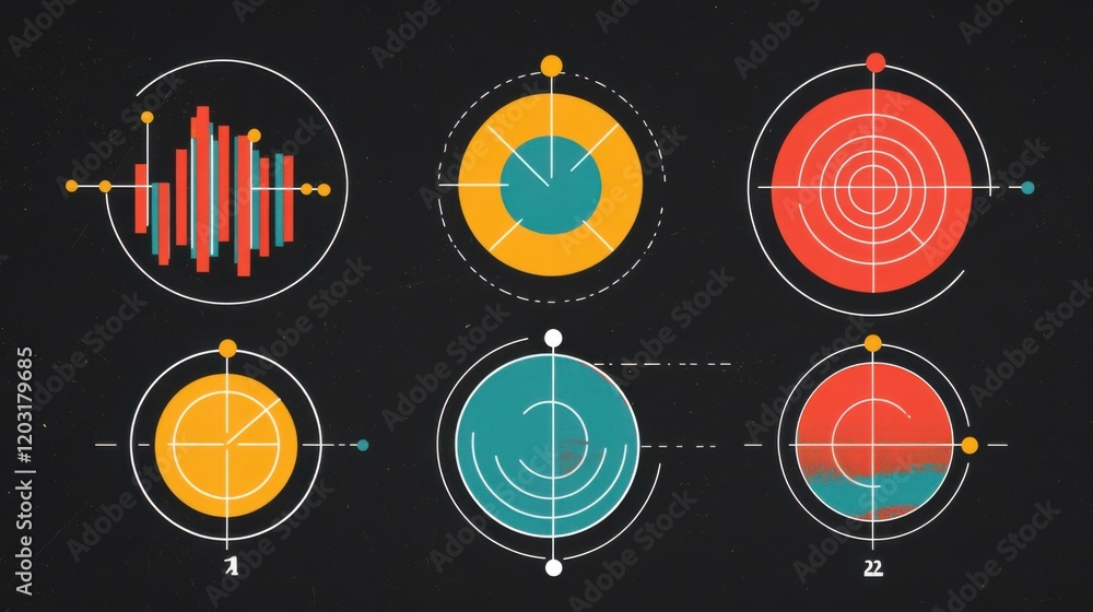 Poster abstract geometric patterns with vibrant colors illustrating data visualization concepts