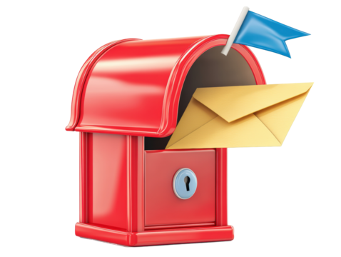 Isolated Red Mailbox with Flag and Letter