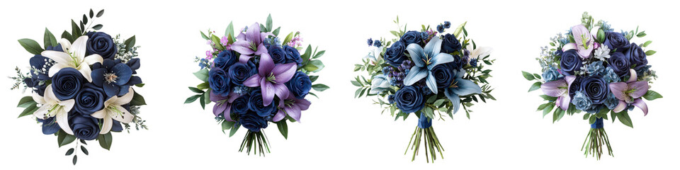 Fototapeta premium Beautifully crafted floral bouquet showcasing a vibrant mix of purple blue and white flowers such as peonies anemones ranunculus and roses