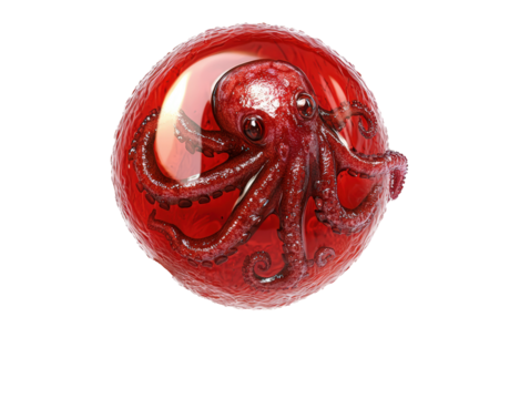 Isolated Octopus in Red Sphere