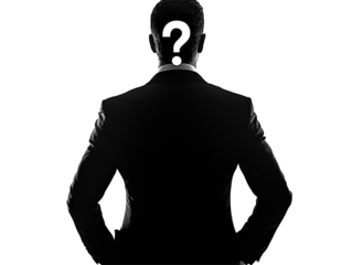 Isolated Question Mark Above Businessman Silhouette