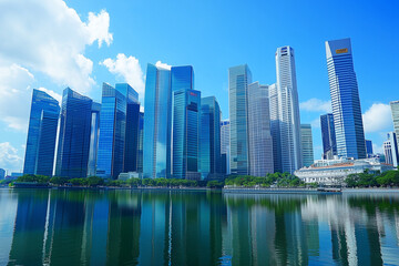 Obraz premium Modern Skyscrapers Against a Blue Sky