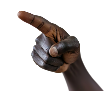 African American hand with pointing gesture, isolated on transparent cutout background