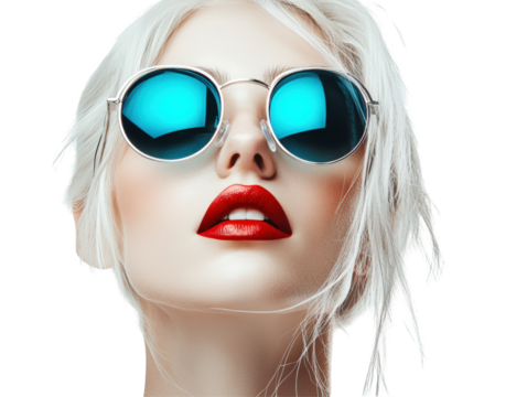 Isolated Woman with Round Blue Sunglasses