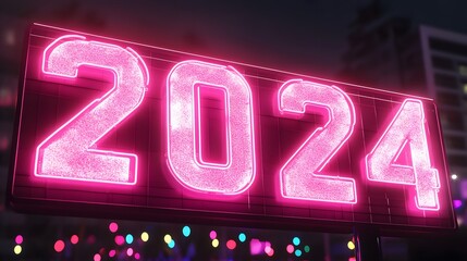 New year celebration 2024 city lights digital display festive environment nighttime view countdown concept
