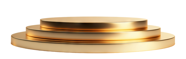 Golden podium with three levels, isolated on transparent cutout background