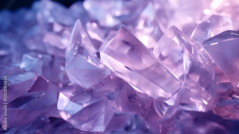 Poster mesmerizing abstract image of a pile of frosty ice shards glowing under a soft ethereal purple light